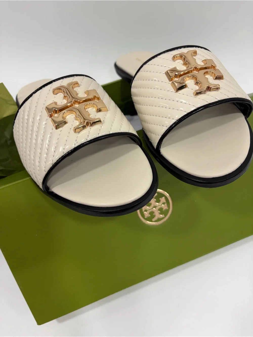 New in Box Tory Burch Everly Leather Slide, Light Cream, LIMITED EDITION 9